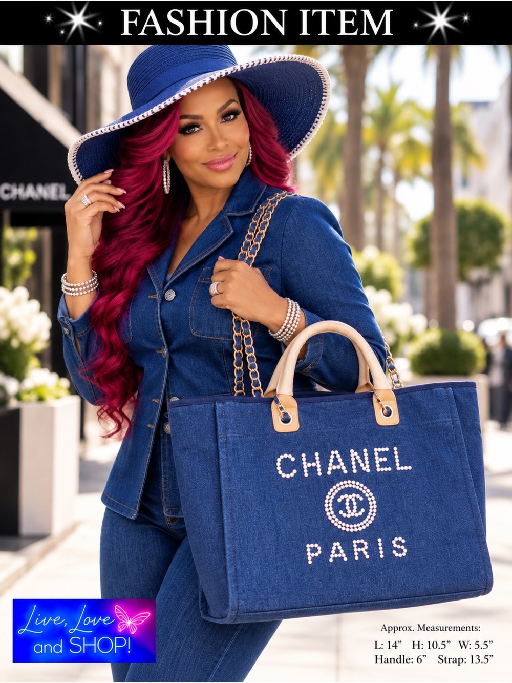 PURSE: Blue Cloth Tote Shoulder Bag w/Faux Pearl Detailing & Dust Bag, NWTT
